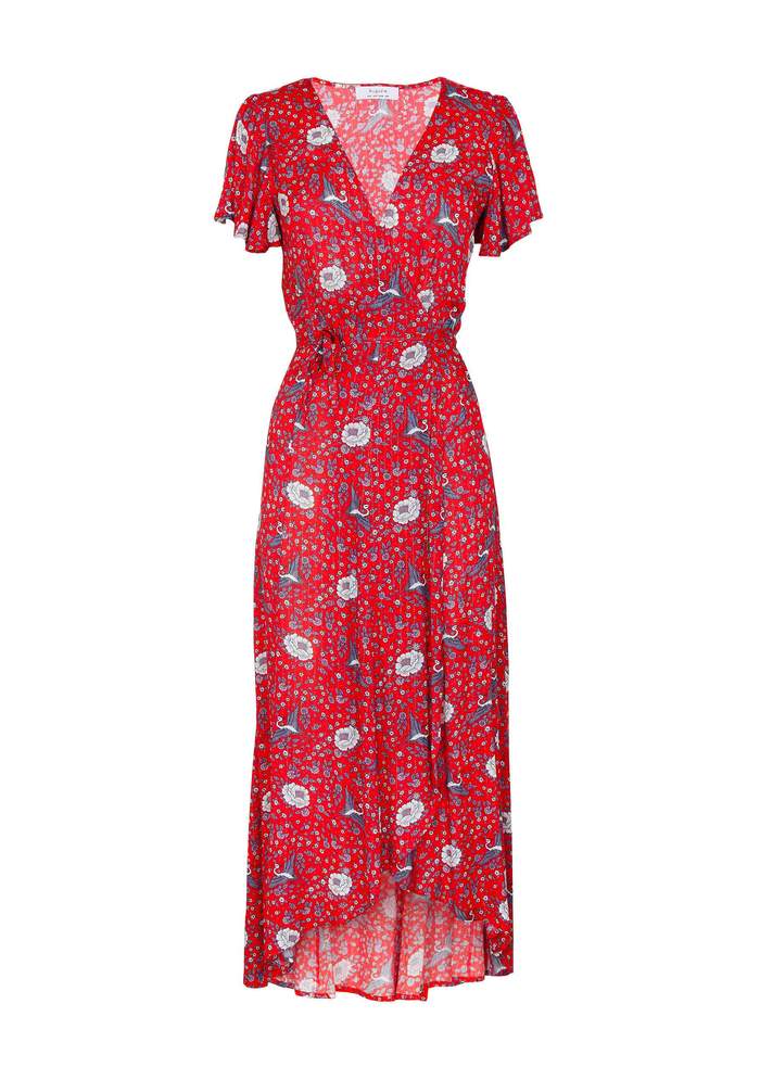 Valentina Fiesta Wrap Maxi Dress Off Red