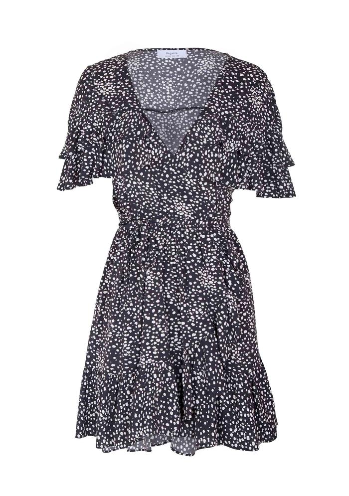 Edie Cascade Wrap Mini Dress Black